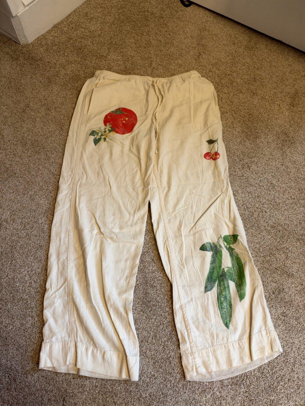 BDG Cream Fruit & Botanical Print Straight-Leg Pants